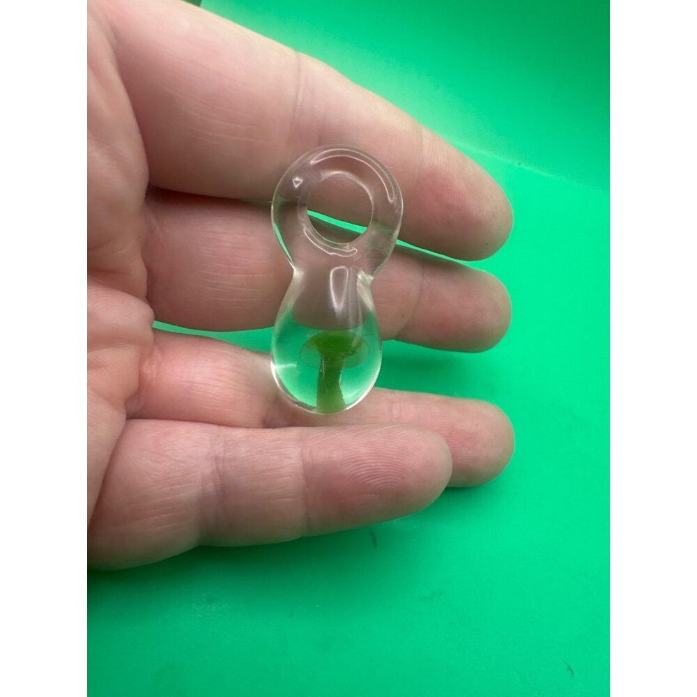 Clear Glass Pendant With Encased Green Accent - Handmade Blown Glass Jewelry Com